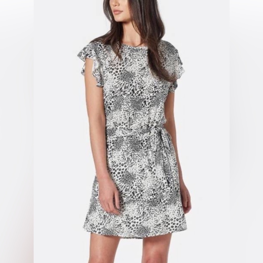 Joie Anthea Animal Print Short Sleeve Waist Tie Mini Dress Size XS